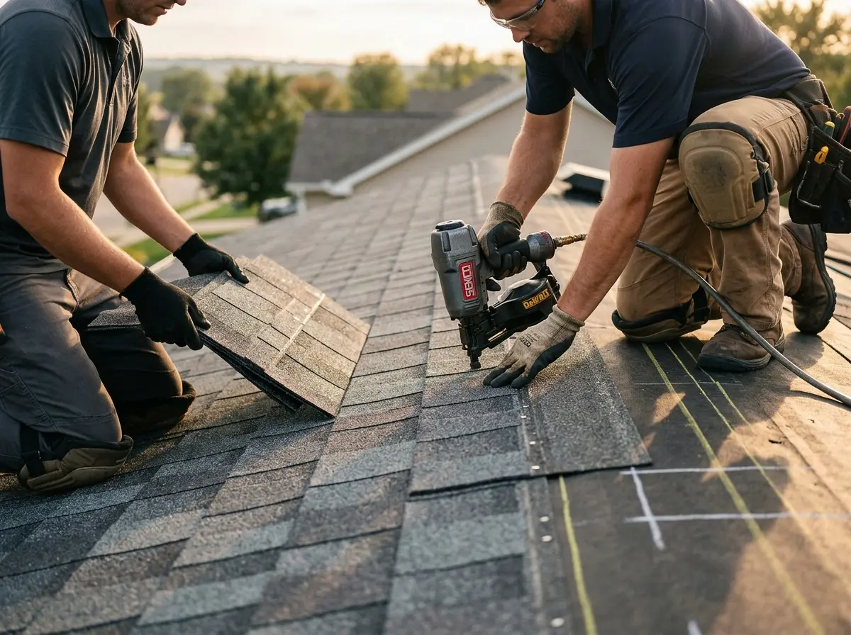 Professional roofer working on a residential roof in Red Hill